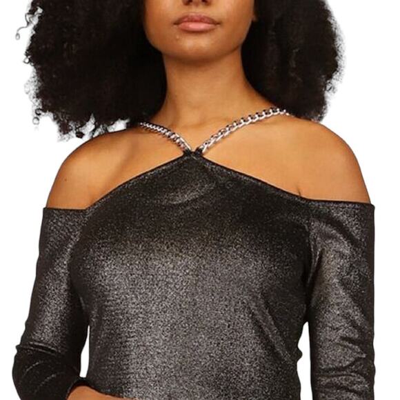 NWT! Michael Kors Velvet Chain Cold-Shoulder Shimmer Top - Size XL - Picture 2 of 10